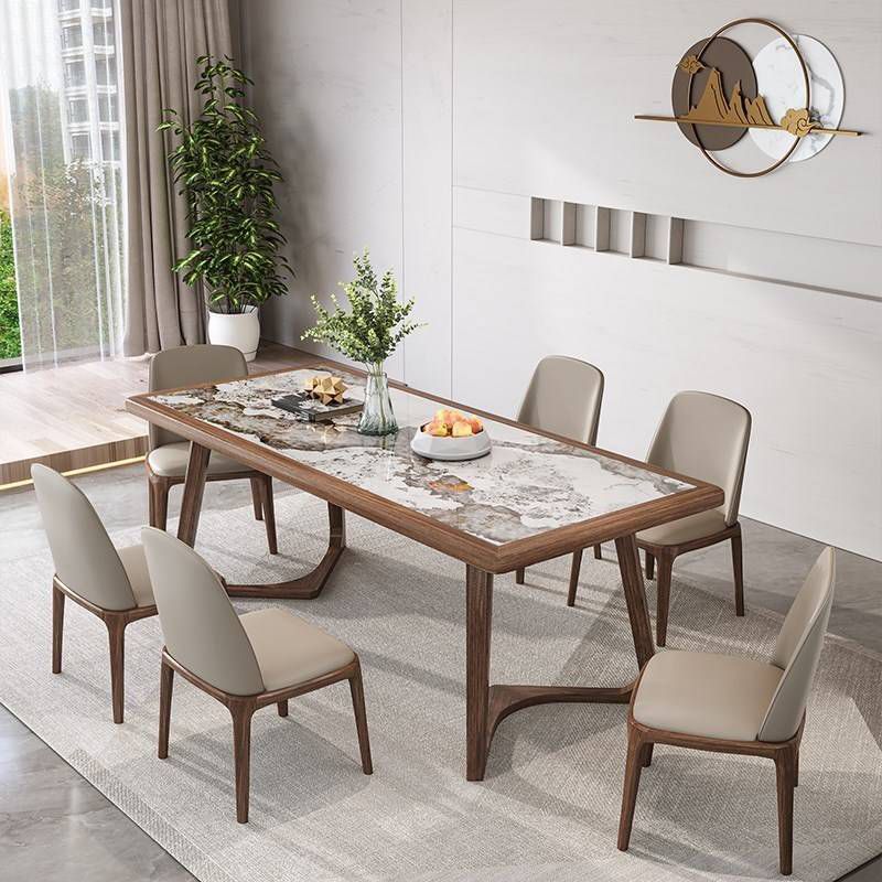 Set da tavolo da pranzo moderno rettangolare 1/4/7 PC Dinette con cornice in legno massiccio