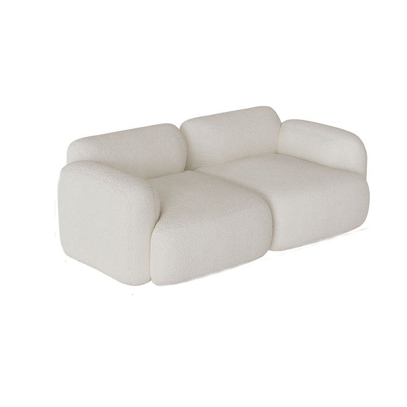 Contemporary 27.5" H White/ Brown Fleece Square Arm Sofa For Living Room
