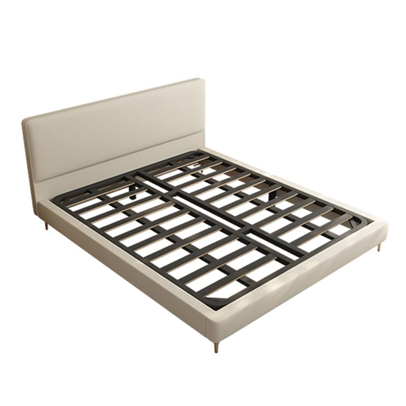 Letto standard in legno e imbottito con letto a pannello in testiera in beige