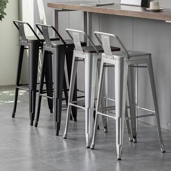 Footrest Backrest Counter-height Stool Industrial Wood and Metal Counter Chair in Silver
