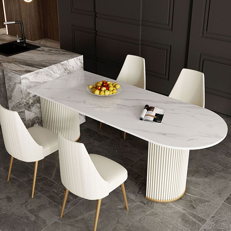 Free Form Sintered Stone Table for Restaurant Luxury White Top Table with Double Pedestal Clearhalo 'Dining Tables & Seating' 'Dining Tables' 'dining_table' 'Furniture' 'furniture_dining_table' 'Kitchen & Dining Furniture' 'kitchen' 'kitchen_dining_table' 1200x1200_53098c87-a07e-4828-89e9-327dc98755e1