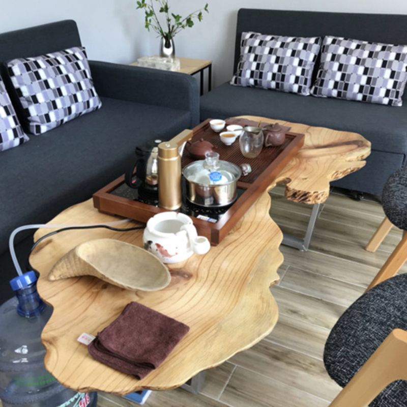 Modern Live Edge Coffee Table Geometric Red Wood Sled Cocktail Table Clearhalo 'Coffee & Accent Tables' 'Coffee Tables' 'coffee_tables' 'furn' 'furn_coffee_tables' 'Furniture' 'furniture_coffee_tables' 'Living Room Furniture' 1200x1200_530a298b-2194-4ed5-b481-07d98d5e9eee