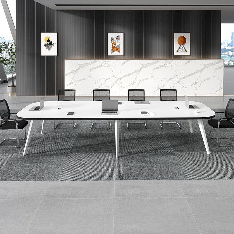 White Oval Writing Desk Office Manufactured Wood Desk with Parsons Base Clearhalo 'furn' 'furn_office_desk' 'Furniture' 'Office Desks' 'Office Furniture' 'office_desk' 1200x1200_530c086b-1161-480b-98cd-31f8e7f3ee42