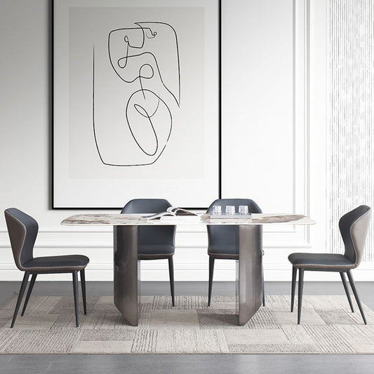 Rectangular Dining Table Modern Stone Top Dining Table with Double Pedestal