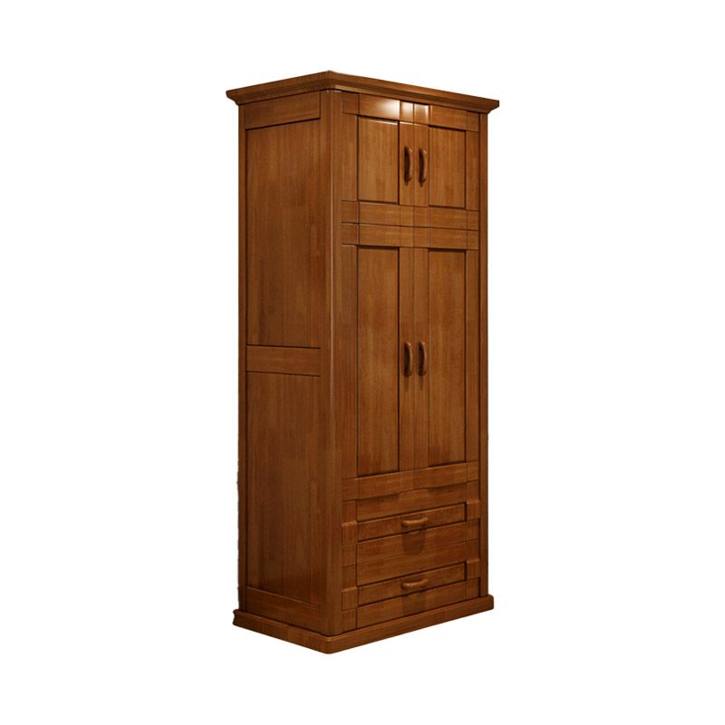 Modern Wardrobe Armoire Solid Wood Wardrobe Cabinet with Doors and Drawer