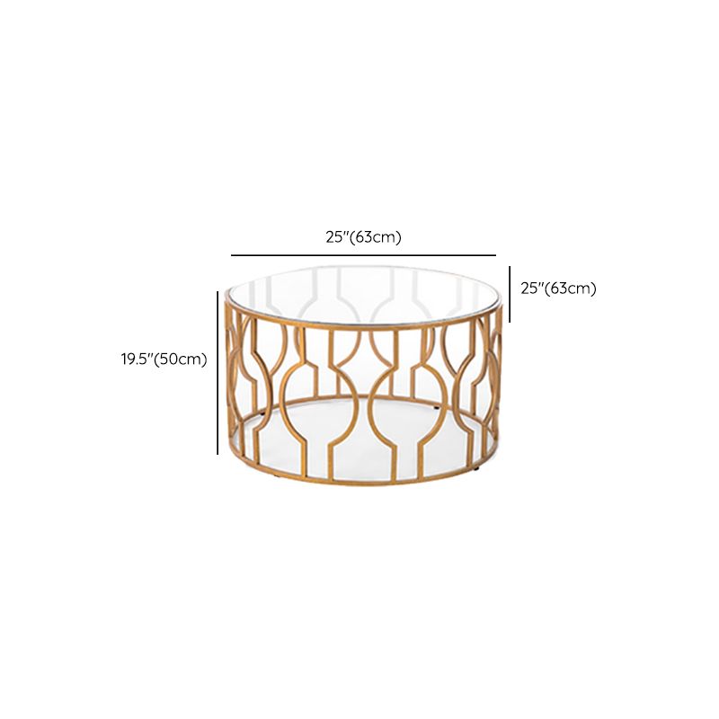 Contemporary Round Glass Coffee Table Brass Metal Frame 1 Single Cocktail Table Clearhalo 'Coffee & Accent Tables' 'Coffee Tables' 'coffee_tables' 'furn' 'furn_coffee_tables' 'Furniture' 'Living Room Furniture' 1200x1200_5316bdc1-7635-40f4-b57b-00786bc64b0c