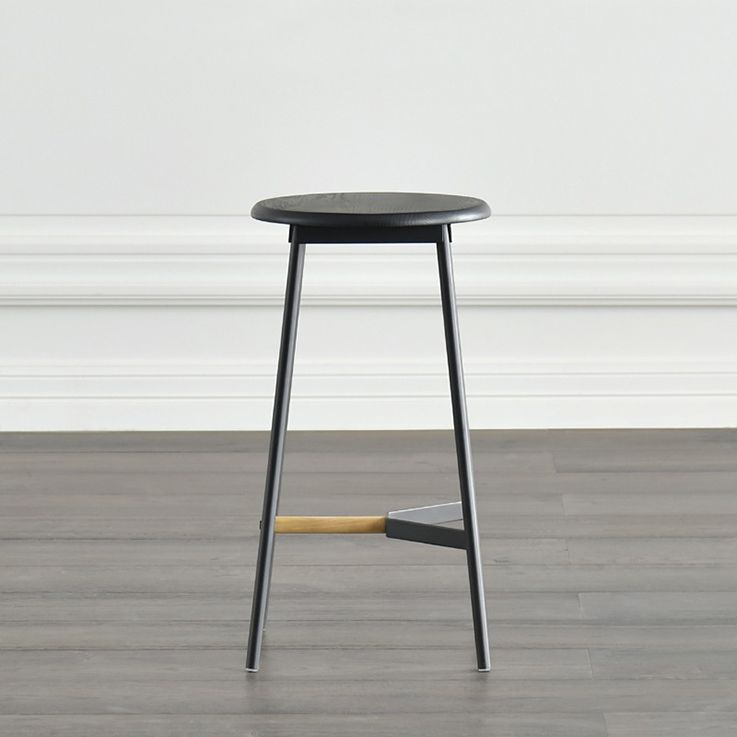 Modern Black Counter Bar Stool Wood Armless Bar Stool with Footrest and Iron Base Clearhalo 'Bar Furniture' 'Bar Stools' 'bar_stools' 'furn' 'furn_bar_stools' 'furniture_bar_stools' 'Kitchen & Dining Furniture' 'kitchen&dining_furn' 'kitchen' 'kitchen_furn' Furniture' 1200x1200_53196fdf-9ade-4fad-a47b-62b1250d3845