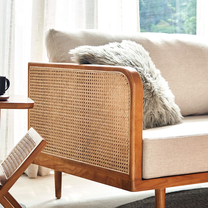 25,59 "hoher Leinensofa weißer Smoking -Arm -Sofa mit losen Rücken in festem Holz