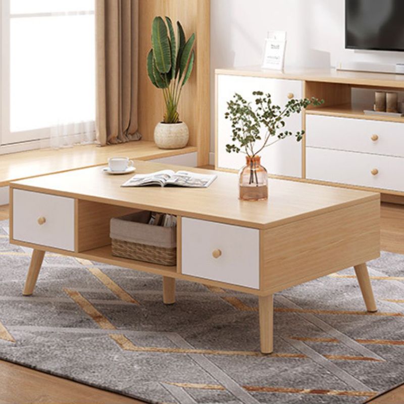 Rectangle Wooden Coffee Table 16.53"H 4 Legs Cocktail Table with Storage Clearhalo 'Coffee & Accent Tables' 'Coffee Tables' 'coffee_tables' 'furn' 'furn_coffee_tables' 'Furniture' 'Living Room Furniture' 1200x1200_531b6385-8e09-41fe-b24d-1a5f975241f4