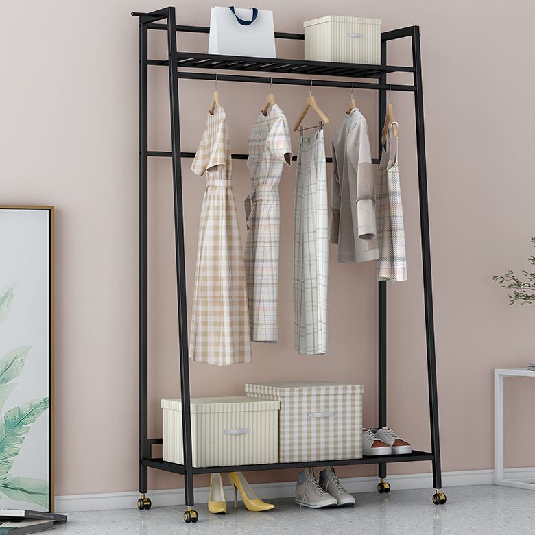 Glam Metal Hall Stand Hanging Rail Storage Shelving and 2 Hooks Coat Hanger Clearhalo 'Entry & Mudroom Furniture' 'furn' 'furn_hall_tree_coat_racks' 'Furniture' 'Hall Trees & Coat Racks' 'hall_tree_coat_racks' 1200x1200_532a18a6-cef5-4d60-9a38-da874e136a00