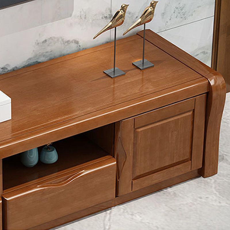 Consola de TV de almacenamiento abierta moderna soporte de televisión de madera maciza con cajones y puertas, 17 "D x 18.5" H