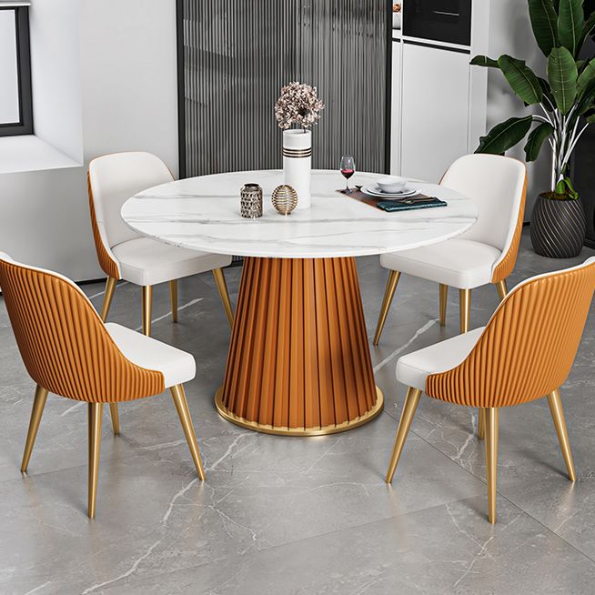Glam Stone Round Dining Table with Pedestal Table for Dining Room