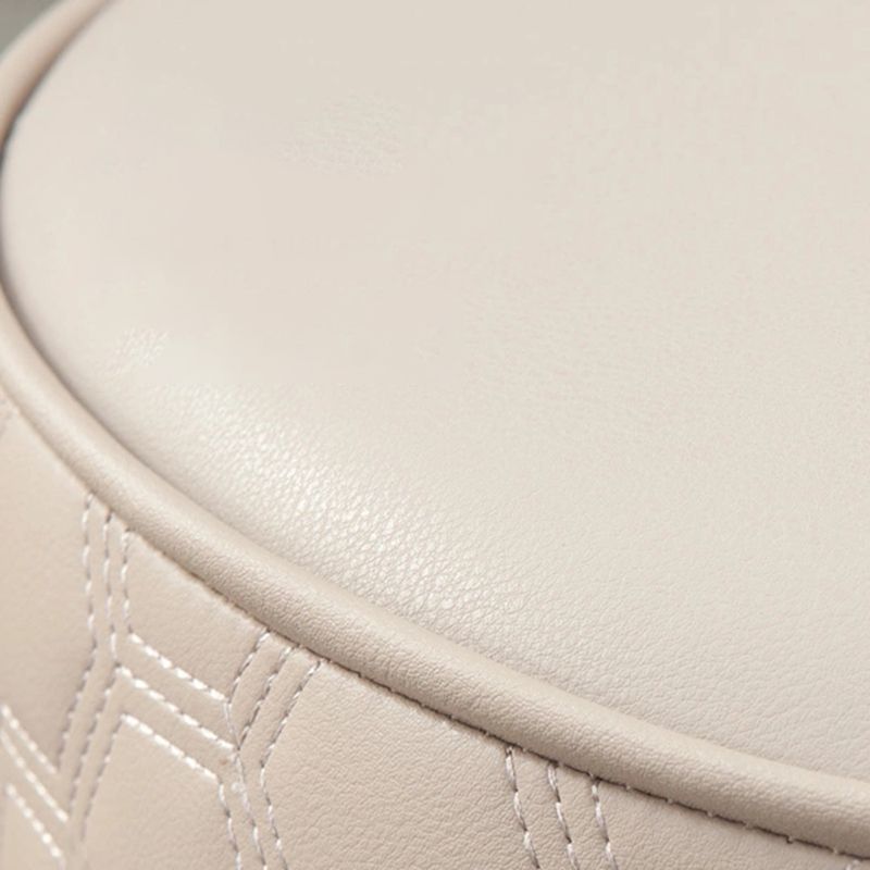 Modern Round Pouf Plain PU Leather Stain Resistant Boucle Ottoman