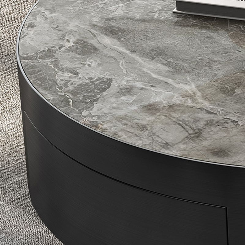 Tavolino da cocktail Glam Drum Slate con tavolino rotondo singolo con cassetto