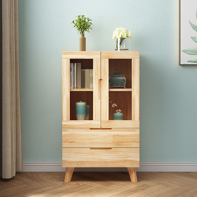 Pine Wood Glass Paned Accent Cabinet 47.6" Tall Natural Storage Chest Clearhalo 'Cabinets & Chests' 'cabinets_chests' 'furn' 'furn_cabinets_chests' 'Furniture' 'Living Room Furniture' 1200x1200_5338857e-62fb-448a-858c-000e2b46dcc5