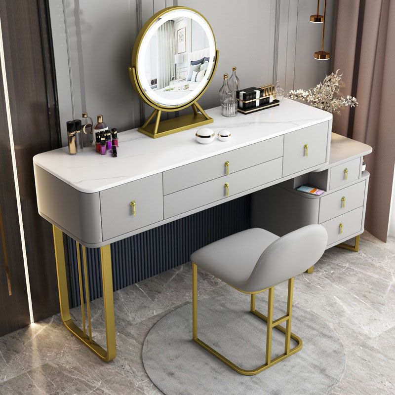 Luxurious 7 Drawers Dresser 29.52" High Vanity Set with Padded Stool