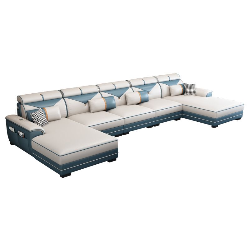 159.44" L x 70.86" W x 35.43" H Adjustable Faux Leather Pillow Top Arm Sectional Clearhalo 'furn' 'furn_sectionals' 'Furniture' 'furniture_sectionals' 'kitchen' 'kitchen_sectionals' 'Living Room Furniture' 'Sectionals' 1200x1200_534943ee-0c77-4352-8301-6b6f53ef31ea