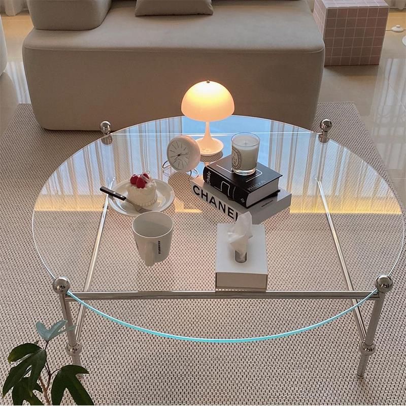 Contemporary Round Coffee Table with Glass Top and Steel Legs in Clear Clearhalo 'Coffee & Accent Tables' 'Coffee Tables' 'coffee_tables' 'furn' 'furn_coffee_tables' 'Furniture' 'Living Room Furniture' 1200x1200_5349b061-8738-4254-8e35-a7855f2d423f