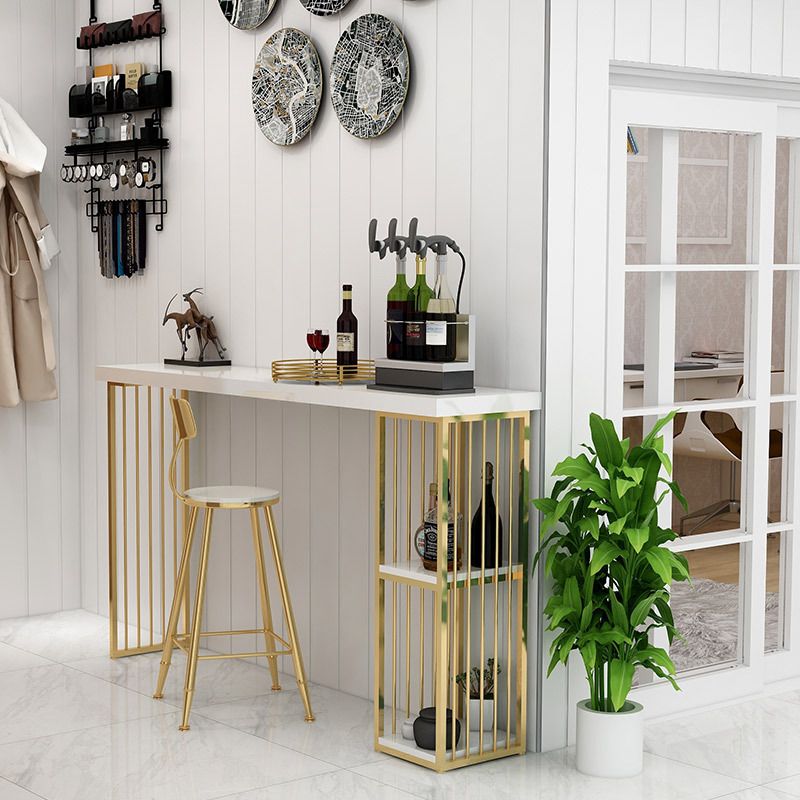 Glam 1/2/3 Pieces Bar Table Set Rectangle Bar Table with High Metal Stools for Home Clearhalo 'Bar Furniture' 'furn' 'furn_home_bar_bar_sets' 'Furniture' 'Home Bars & Bar Sets' 'home_bar_bar_sets' 'Kitchen & Dining Furniture' 1200x1200_534a1eac-c8c5-4724-81be-6242b080f9a3