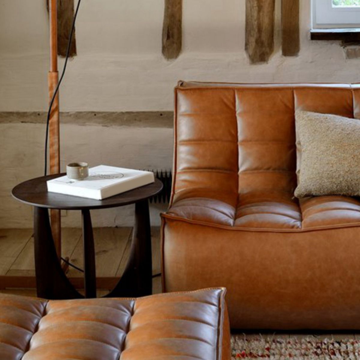 Round Solid Wood Table with Abstract Base Design Nordic Style Side Table