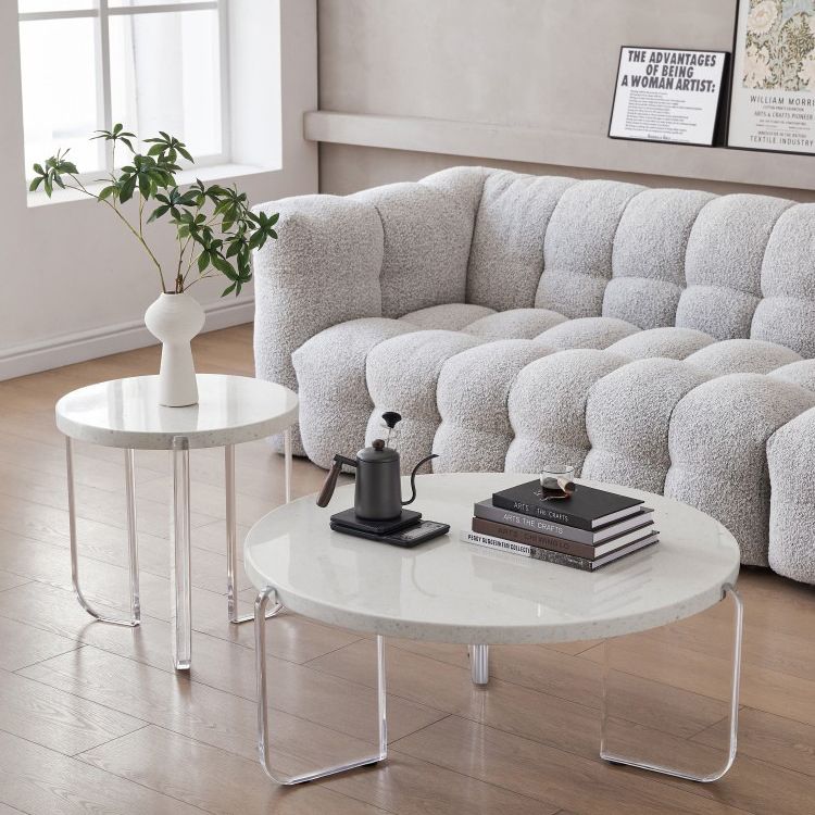 Contemporary Round Terrazzo Coffee Table in White Acrylic Legs 1 Single Cocktail Table Clearhalo 'Coffee & Accent Tables' 'Coffee Tables' 'coffee_tables' 'furn' 'furn_coffee_tables' 'Furniture' 'Living Room Furniture' 1200x1200_53545c77-abb2-4319-8e9f-41ca3778f6fb