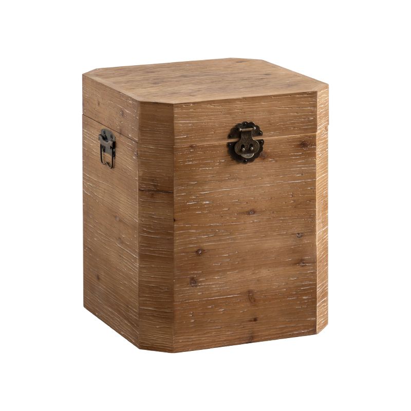 Solid Wood Drum Side Table Brown Side End Snack Table in Distressed Finish