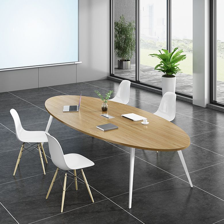 Wooden Oval Office Desk Parsons Base 29.53" Tall Writing Desk Clearhalo 'furn' 'furn_office_desk' 'Furniture' 'Office Desks' 'Office Furniture' 'office_desk' 1200x1200_53589294-53eb-4ca0-adc2-6ab25b378546