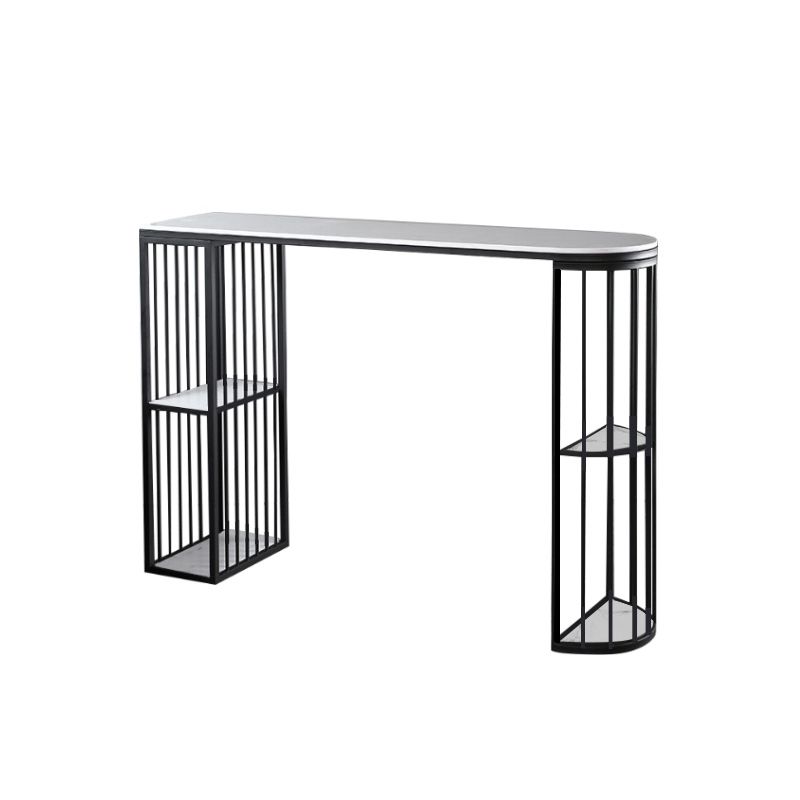 Glam White Faux Marble Pub Bar Table Iron Double Pedestal Bar Dining Table with 4-Shelf Clearhalo 'Bar Furniture' 'Bar Tables' 'bar_tables' 'furn' 'furn_bar_tables' 'Furniture' 'furniture_bar_tables' 'Kitchen & Dining Furniture' 1200x1200_535f53e8-c8fc-45bc-8c94-26fd0bdf0f9a