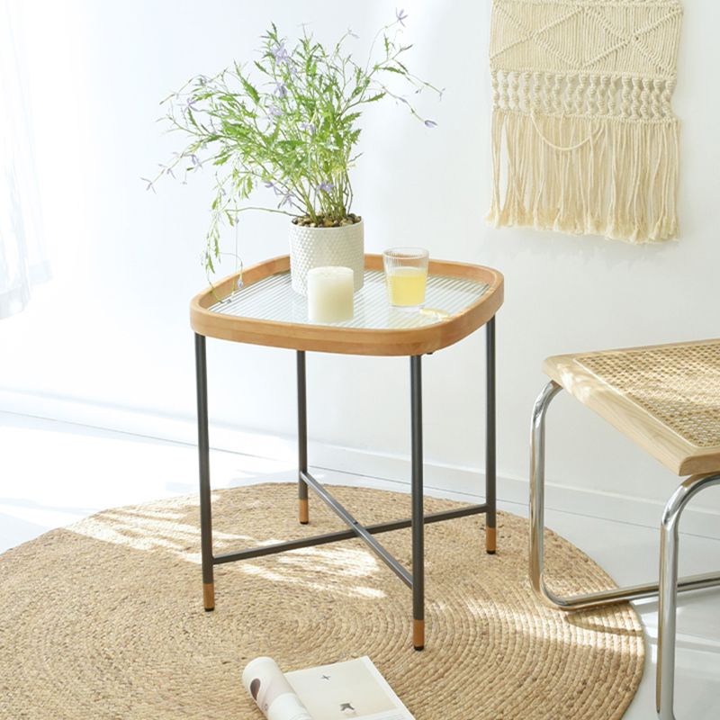 Geometric Clear Glass Coffee Table with Wood Edge 1 Single Cocktail Table Clearhalo 'Coffee & Accent Tables' 'Coffee Tables' 'coffee_tables' 'furn' 'furn_coffee_tables' 'Furniture' 'Living Room Furniture' 1200x1200_53628325-7fa6-4792-8034-c2ca7373ded6