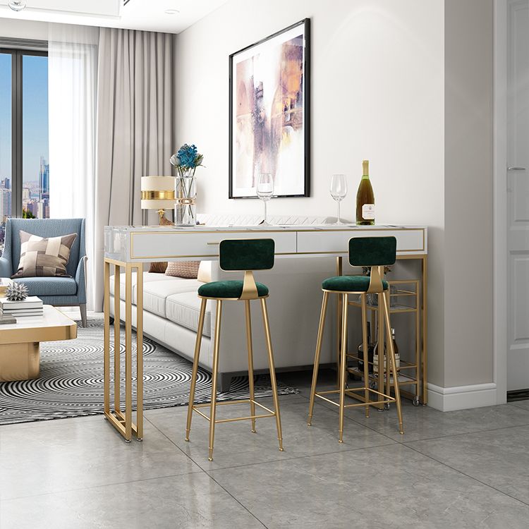 Glam Gold Metal Bar Height Pub Table Rectangle Sled Pub Height Dining Table Clearhalo 'Bar Furniture' 'Bar Tables' 'bar_tables' 'furn' 'furn_bar_tables' 'Furniture' 'furniture_bar_tables' 'Kitchen & Dining Furniture' 'kitchen&dining_furn' 'kitchen' 1200x1200_536397e1-a1e4-4638-a82d-bc7f752ee35c