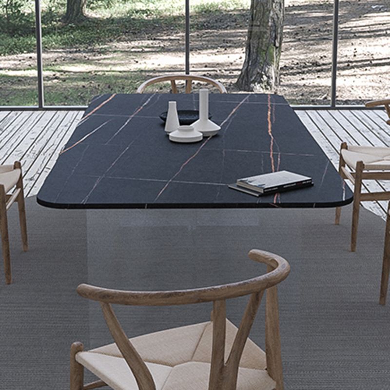 Contemporary Rectangle Dining Table Sintered Stone Dining Table with Clear Acrylic Double Pedestal Clearhalo ' dining_table' 'Dining Tables & Seating' 'Dining Tables' 'furn' 'furn_dining_table' 'Furniture' 'furniture_dining_table' 'Kitchen & Dining Furniture' 'kitchen&dining_furn' 'kitchen' 'kitchen_dining_table' 1200x1200_536660f4-fed3-4b36-952e-910ca637cf9c