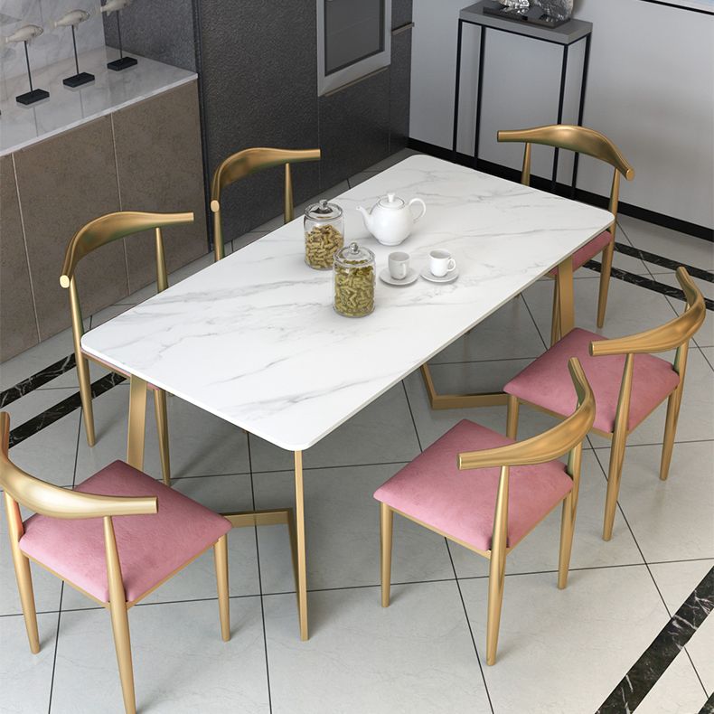 Glam White and Gold Dinette Set 1/2/5/7 Pieces Rectangle Stone Dining Table Set Clearhalo 'Dining Room Sets' 'Dining Tables & Seating' 'dining_room_set' 'furn' 'furn_dining_room_set' 'Furniture' 'Kitchen & Dining Furniture' 1200x1200_536bb07b-b797-4298-ace4-36fdac0c06a9