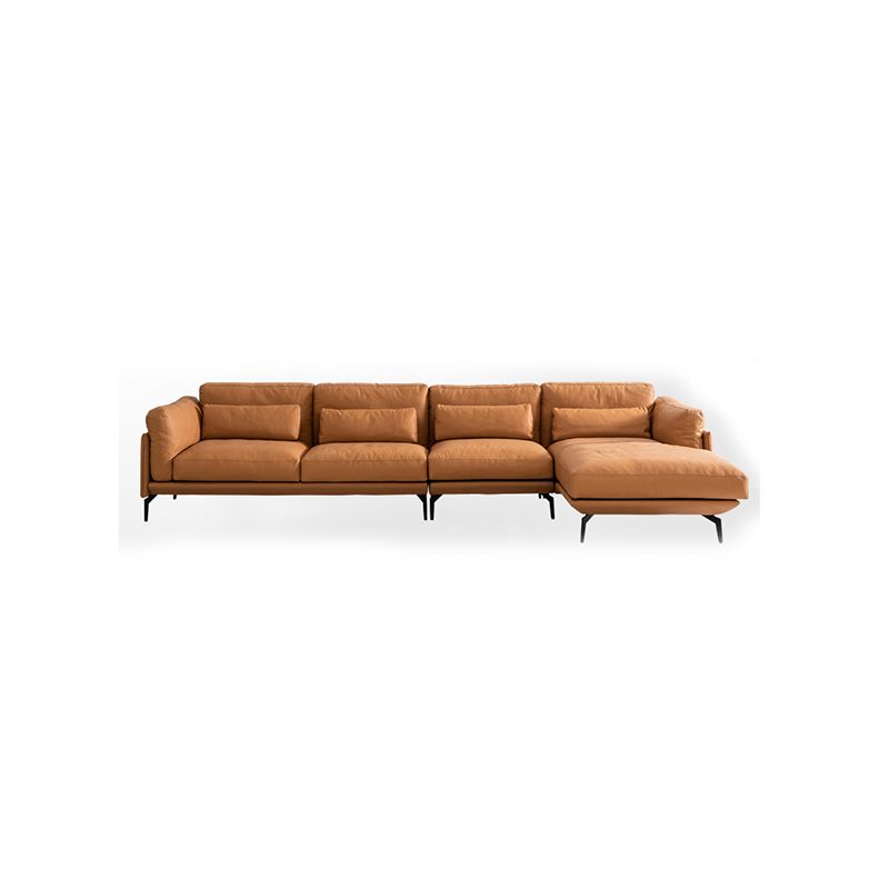 Genuine Leather Square Arm Bench Seating with Bolster Pillows Brown Settee Furniture Clearhalo 'furn' 'furn_sectionals' 'Furniture' 'furniture_sectionals' 'kitchen' 'kitchen_sectionals' 'Living Room Furniture' 'Sectionals' 1200x1200_5370058a-34b5-49cf-a2e6-4371777e923c