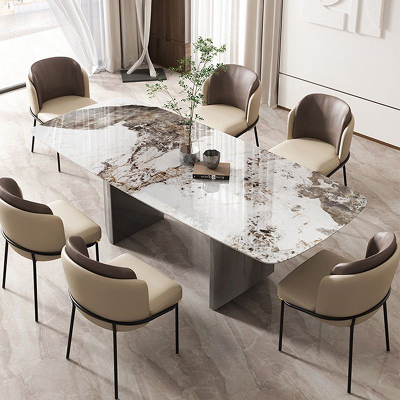 Metal Dinette Set with Padded Chairs 1/2/5/6/7 Pieces Glam Stone Dining Table Set Clearhalo 'Dining Room Sets' 'Dining Tables & Seating' 'dining_room_set' 'furn' 'furn_dining_room_set' 'Furniture' 'Kitchen & Dining Furniture' 1200x1200_53709af0-1a41-4043-ab53-896f5264b1b9