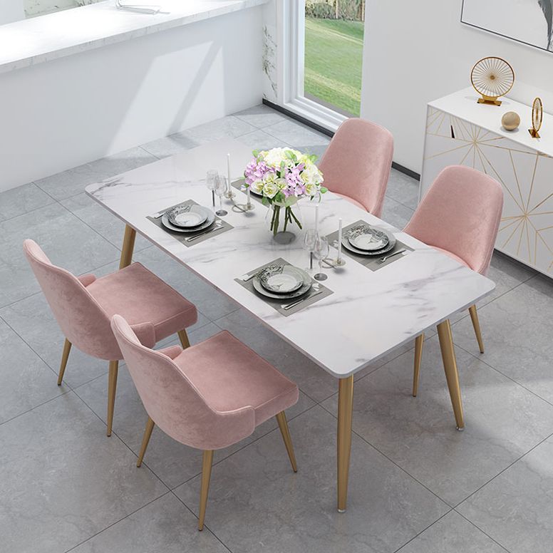Scandinavian Faux Marble Top Dining Room Set with Rectangle Table and 4 Legs Base Dining Set Clearhalo 'Dining Room Sets' 'Dining Tables & Seating' 'dining_room_set' 'furn' 'furn_dining_room_set' 'Furniture' 'furniture_dining_room_set' 'Kitchen & Dining Furniture' 'kitchen&dining_furn' 'kitchen' 1200x1200_5374c547-6536-426a-bf17-be6519ffd304