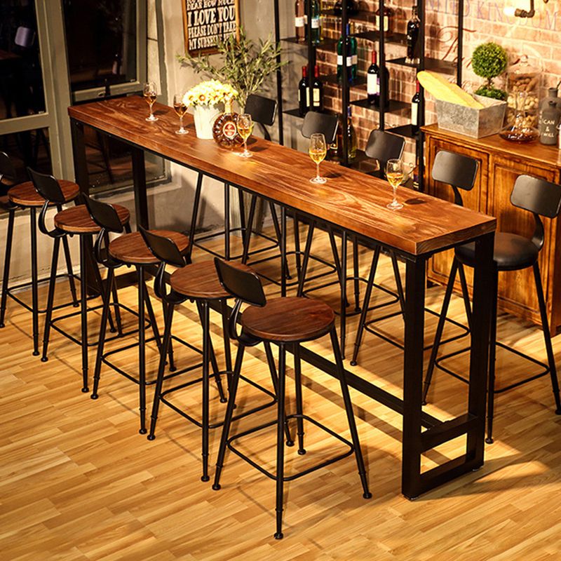 Wood Bar Dining Table Industrial Bar Dining Table with Black Trestle Base Clearhalo 'Bar Furniture' 'Bar Tables' 'bar_tables' 'furn' 'furn_bar_tables' 'Furniture' 'furniture_bar_tables' 'Kitchen & Dining Furniture' 1200x1200_5375aaa5-ad0c-416d-b9eb-f8c1bbe4825e