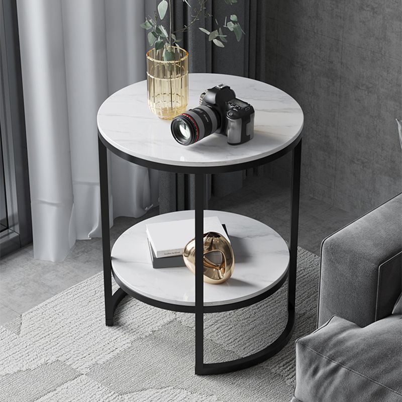 Metal Frame Side End Table Round Stone Top Side Table with Shelf Clearhalo 'Coffee & Accent Tables' 'End & Side Tables' 'end_side_tables' 'furn' 'furn_end_side_tables' 'Furniture' 'Living Room Furniture' 1200x1200_5375cf2a-d54d-4cab-b82b-d5328dd0f7d3