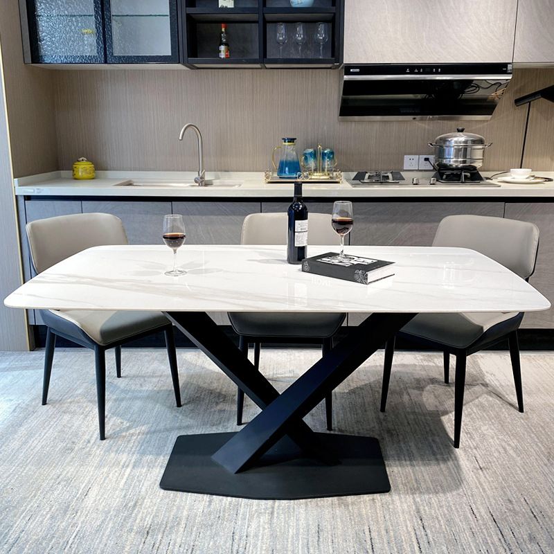 Rechthoek moderne stenen tafel standaard hoogte eettafel met voetstukbasis
