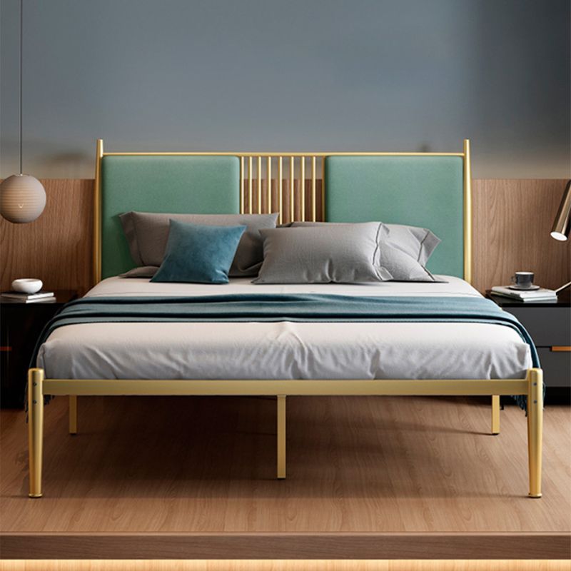 Glam Golden Frame Bed with Metal Legs and Upholstered Headboard