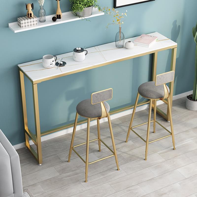 Mesa de comedor de barra rectangular de piedra con base de caballete