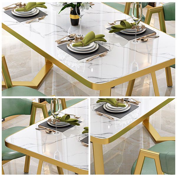 Glam White Top Dining Table Rectangle Standard Dining Table for Kitchen Clearhalo ' dining_table' 'Dining Tables & Seating' 'Dining Tables' 'furn' 'furn_dining_table' 'Furniture' 'furniture_dining_table' 'Kitchen & Dining Furniture' 'kitchen&dining_furn' 'kitchen' 'kitchen_dining_table' 1200x1200_5379618a-52ac-43ef-8208-1315a27b72aa
