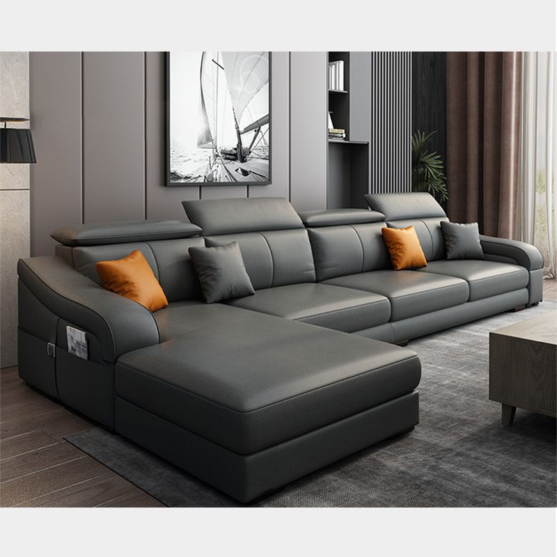 Modern Sloped Arms Sectionals 33.46"High Cushion Back Sectional Sofa with Storage, Grey Clearhalo 'furn' 'furn_sectionals' 'Furniture' 'furniture_sectionals' 'kitchen' 'kitchen_sectionals' 'Living Room Furniture' 'Sectionals' 1200x1200_537bb962-2393-4092-8233-345539fffcaf