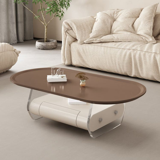 Tavolino ellittico marrone 15,7 "H 1 tavolino da cocktail con gambe acriliche