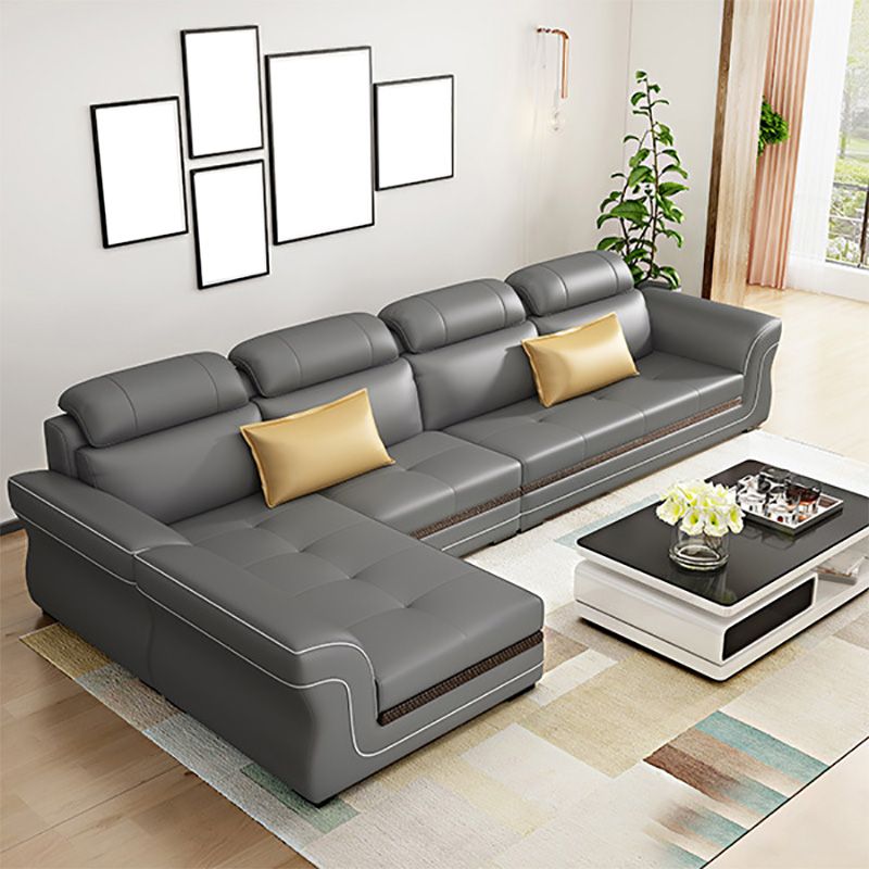 Contemporary Cushion Back Sofa and Chaise Living Room L-Shape Sectional Clearhalo 'Furniture' 'furniture_sectionals' 'kitchen' 'kitchen_sectionals' 'Living Room Furniture' 'Sectionals' 1200x1200_537c72fc-c8b2-4fa2-acd1-7bd593cac7b8