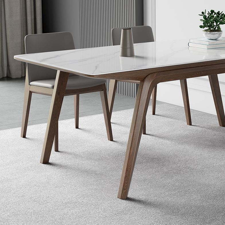 Table de salle à manger en pierre frittée de table rectangulaire moderne avec pieds en bois