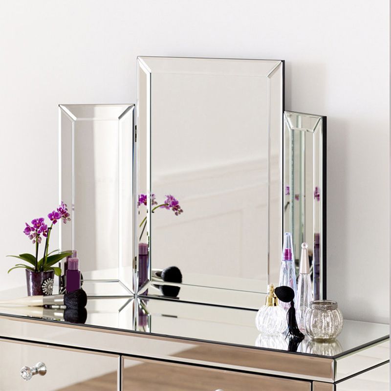 Glass Vanity Set with Tri-Fold 13.77" Wide Make-up Vanity with 2 Storage Drawers Clearhalo 'Bedroom Furniture' 'furn' 'furn_makeup_vanities' 'Furniture' 'Makeup Vanities' 'makeup_vanities' 1200x1200_537f0403-365a-4f9c-9872-087bc6eff901