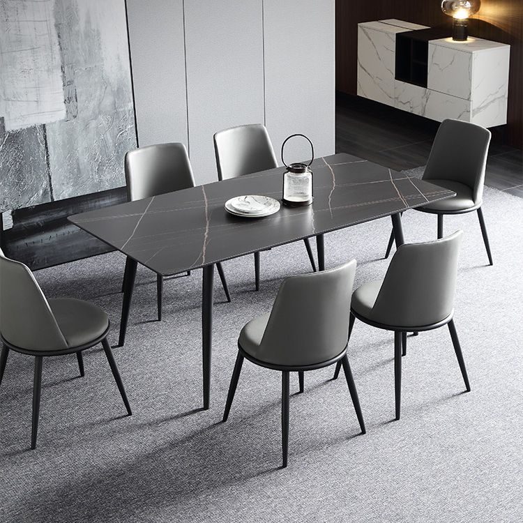 Juego de comedor interior moderno rectangular de piedra negra de 1/4/5/7 piezas