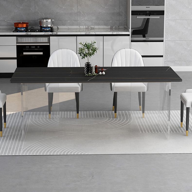 Rectangular Stone Dining Table Acrylic Furniture with Double Pedestal in Matte Finish Clearhalo 'Dining Tables & Seating' 'Dining Tables' 'dining_table' 'furn' 'furn_dining_table' 'Furniture' 'Kitchen & Dining Furniture' 1200x1200_53878d01-4cb3-4429-b6ff-063adf065728