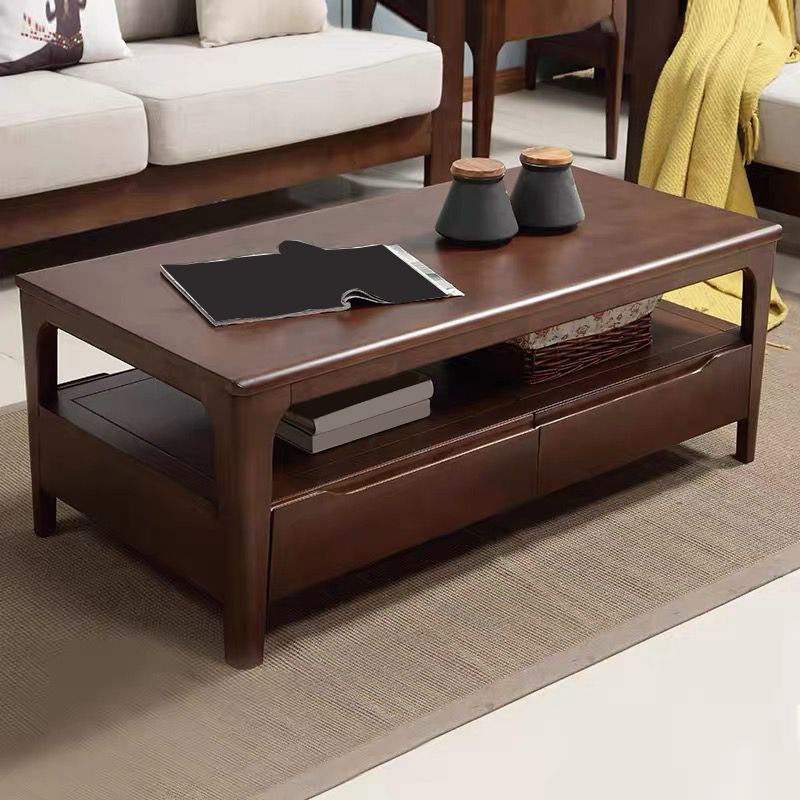 Nordic Style Square/rectangular 4 Legs Base Wooden Table with Storage Rack Coffee Table