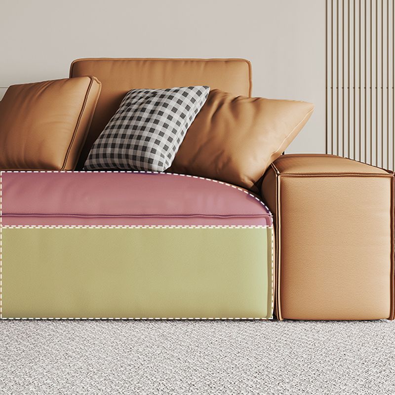 Echt lederen 2-zits oranje vierkant armbank voor bonusruimte